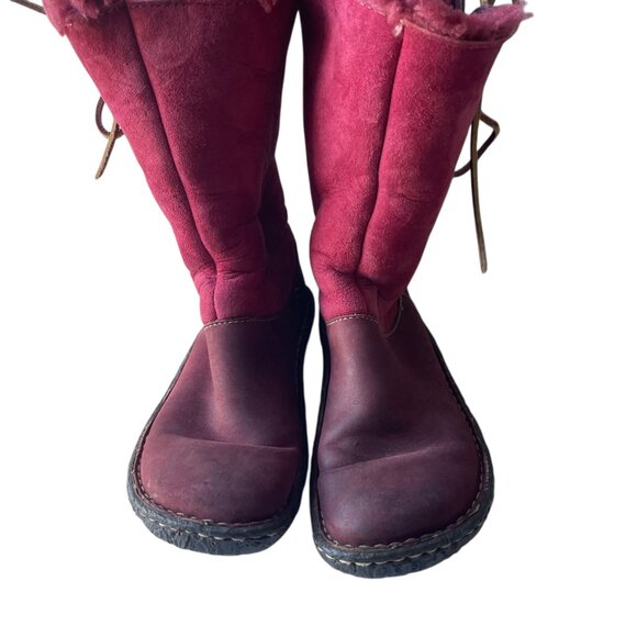 Born Burgundy Suede Leather Faux Sherpa Boots - 7 - Picture 5 of 11